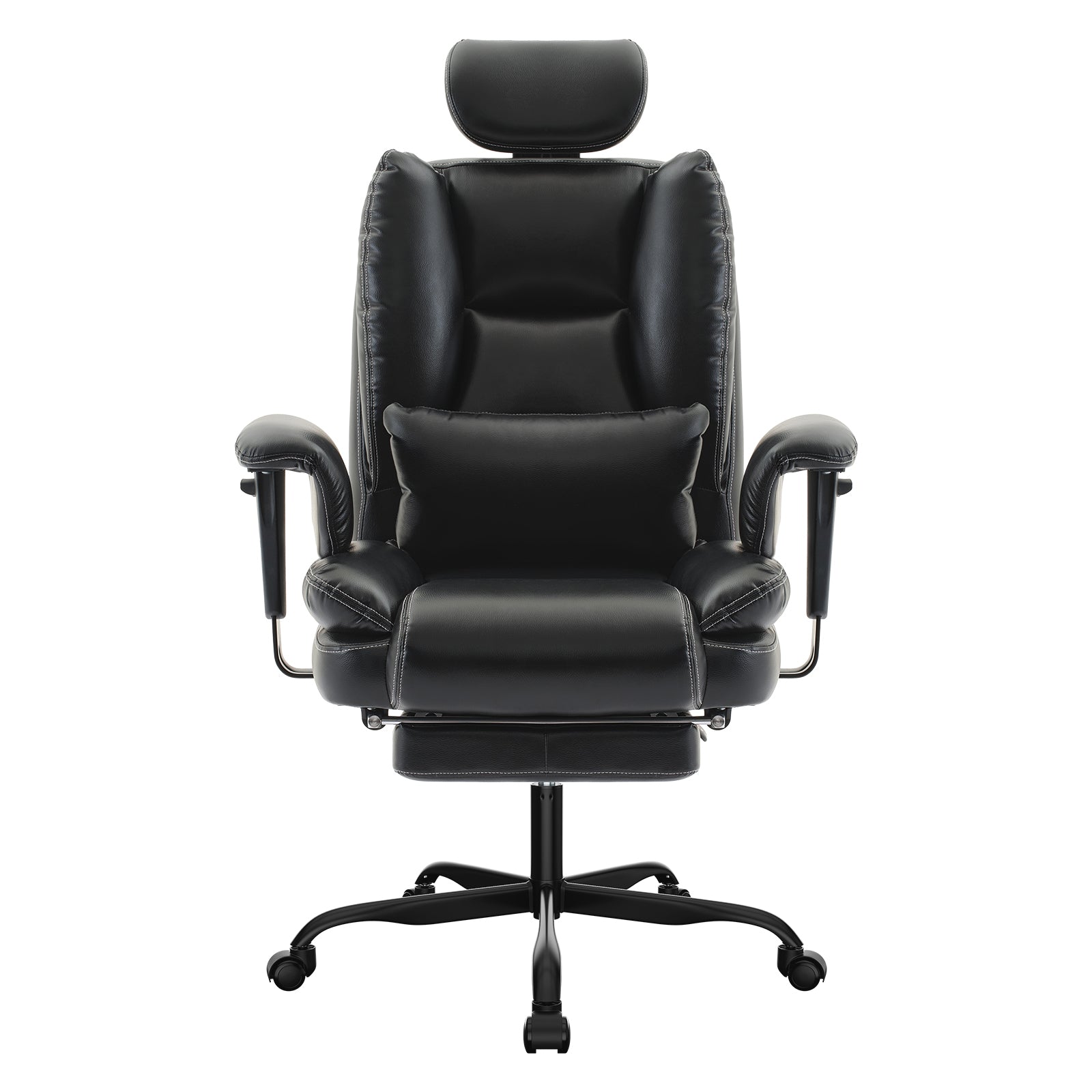 Office Chair Ergonomic 200 kg PU Leather Computer Chair with Lumbar Support and High Backrest, Ergonomic Desk Chair with Liftable Headrest, Black