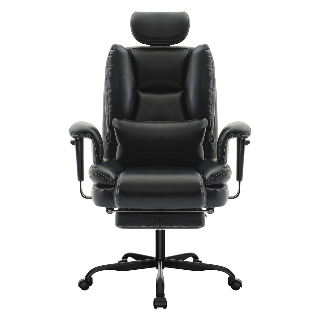 Office Chair Ergonomic 200 kg PU Leather Computer Chair with Lumbar Support and High Backrest, Ergonomic Desk Chair with Liftable Headrest, Black