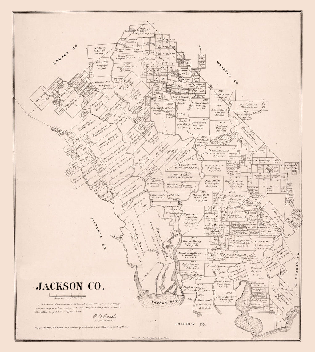 Vintage Map of Jackson County, Texas 1880