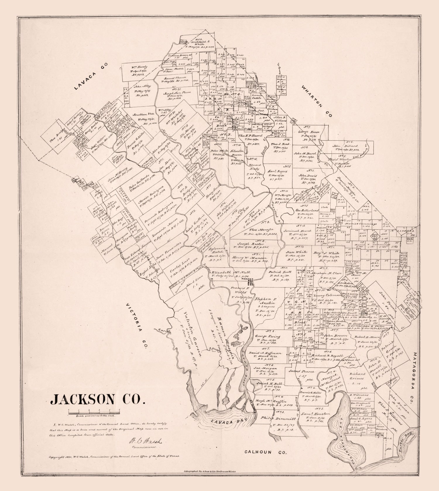Vintage Map of Jackson County, Texas 1880