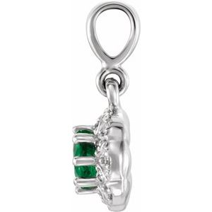 Platinum Natural Emerald & .04 CTW Natural Diamond Halo-Style Pendant