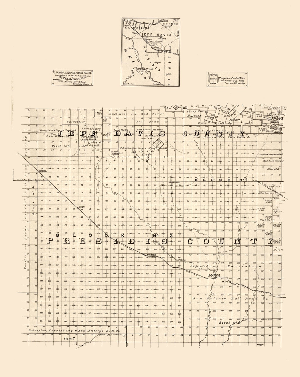 Vintage Map of Jeff Davis County, Texas 1894