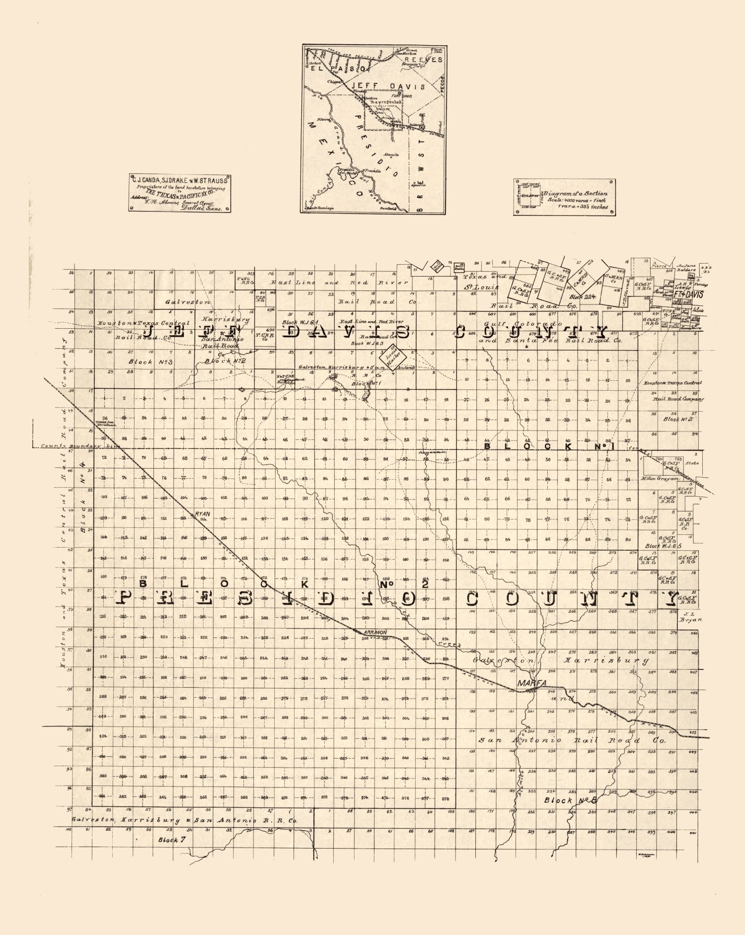 Vintage Map of Jeff Davis County, Texas 1894