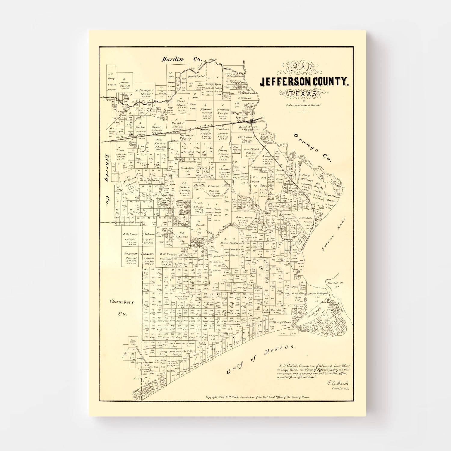 Vintage Map of Jefferson County, Texas 1879
