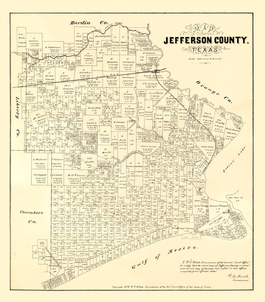 Vintage Map of Jefferson County, Texas 1879