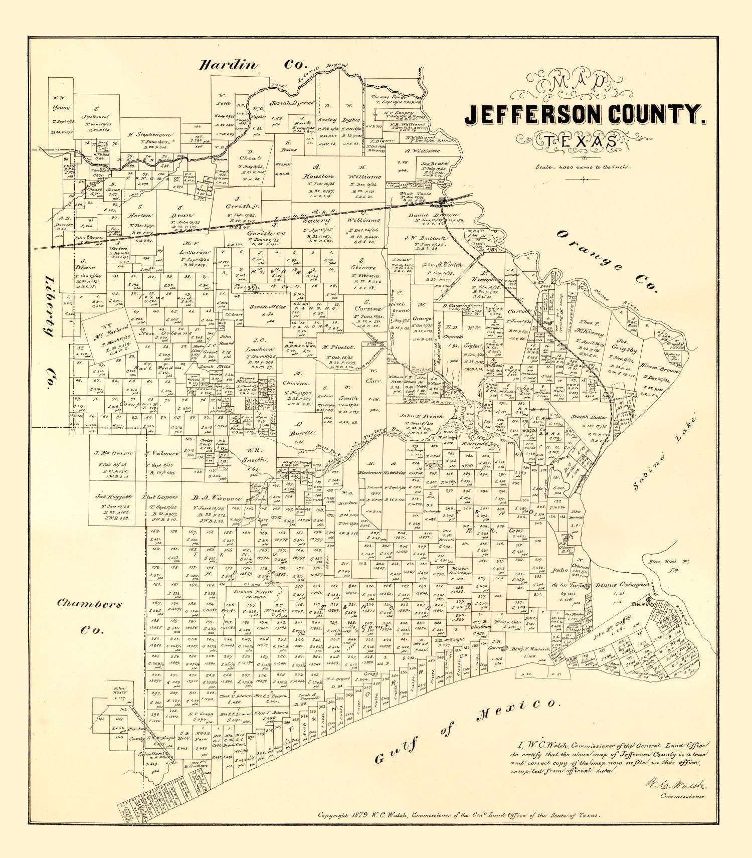 Vintage Map of Jefferson County, Texas 1879