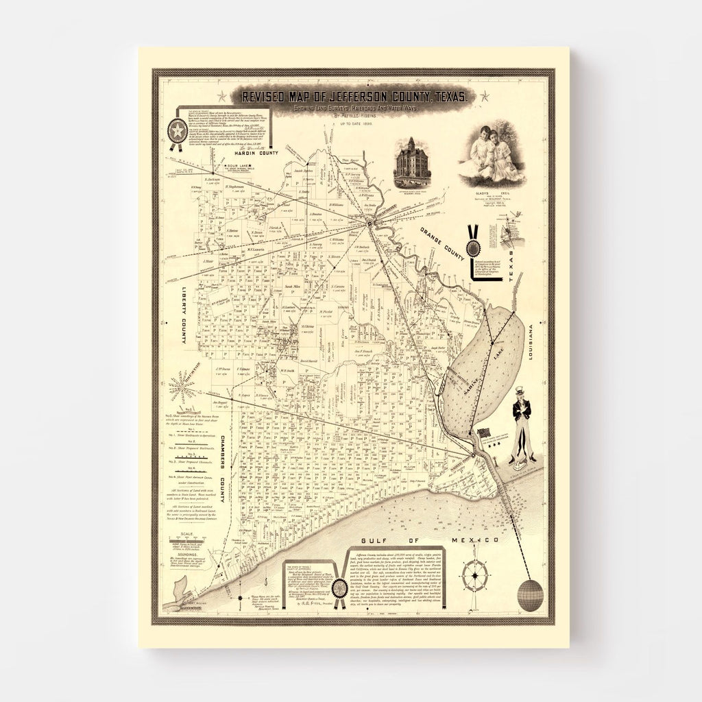 Vintage Map of Jefferson County, Texas 1898