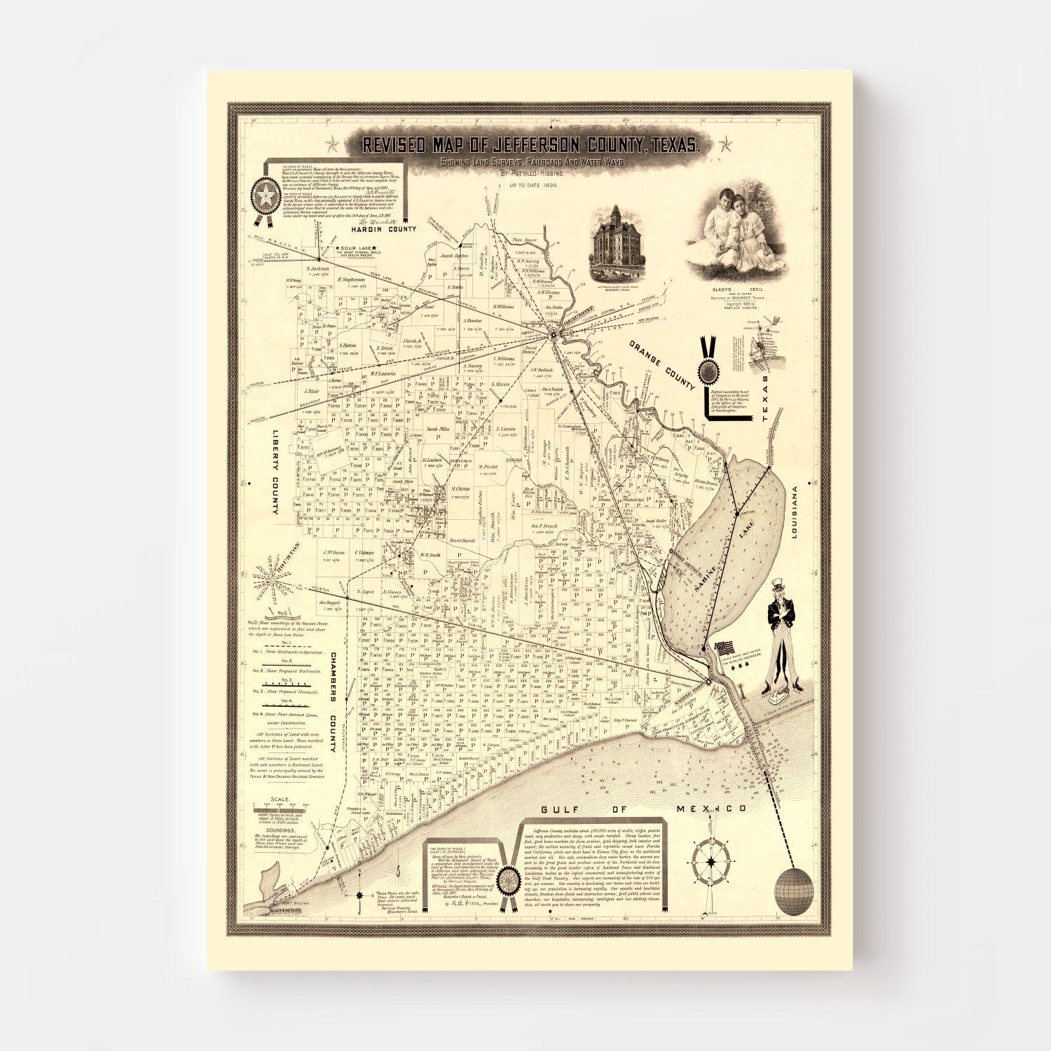 Vintage Map of Jefferson County, Texas 1898