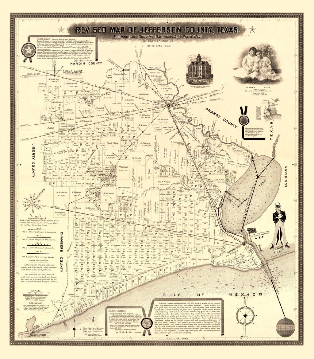 Vintage Map of Jefferson County, Texas 1898