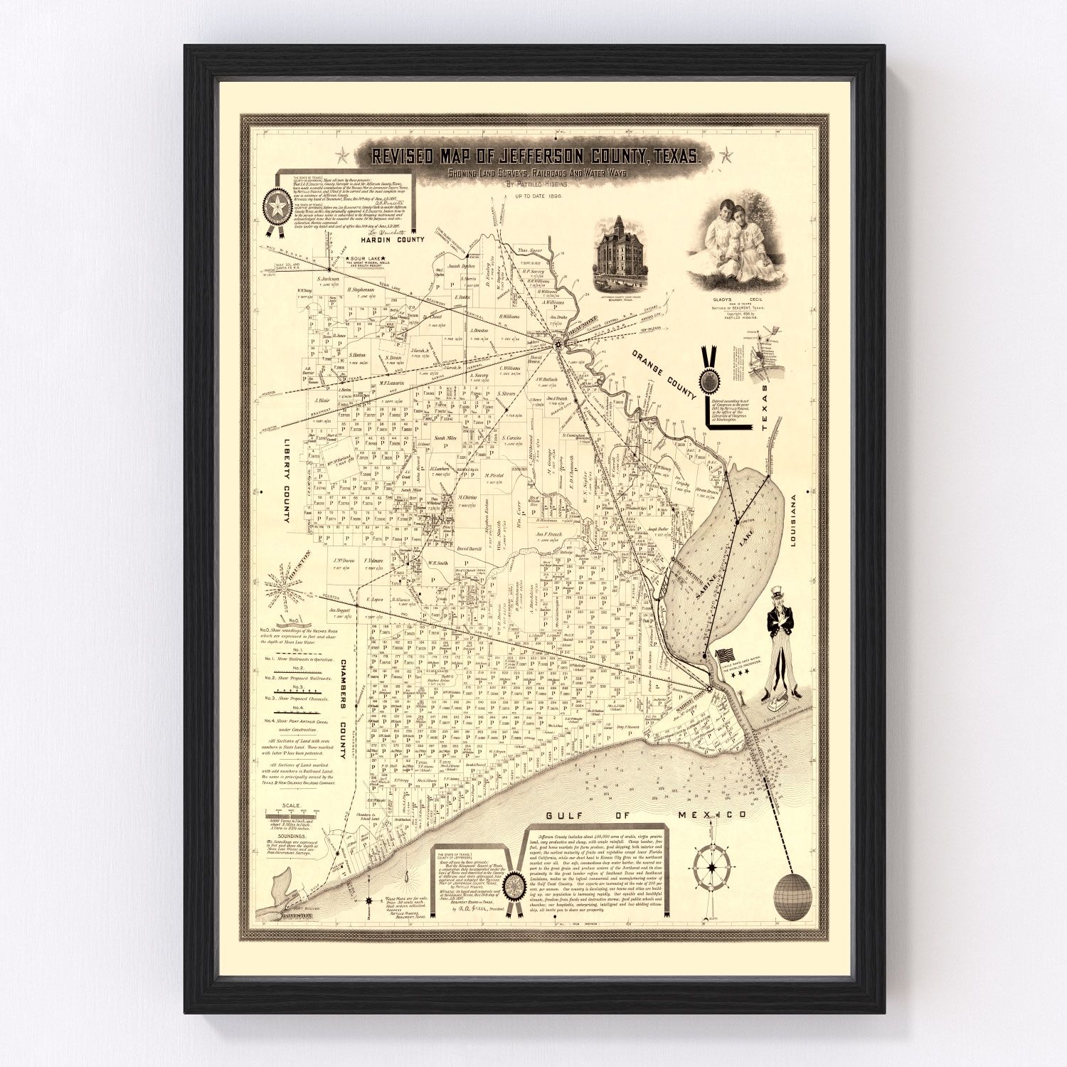 Vintage Map of Jefferson County, Texas 1898