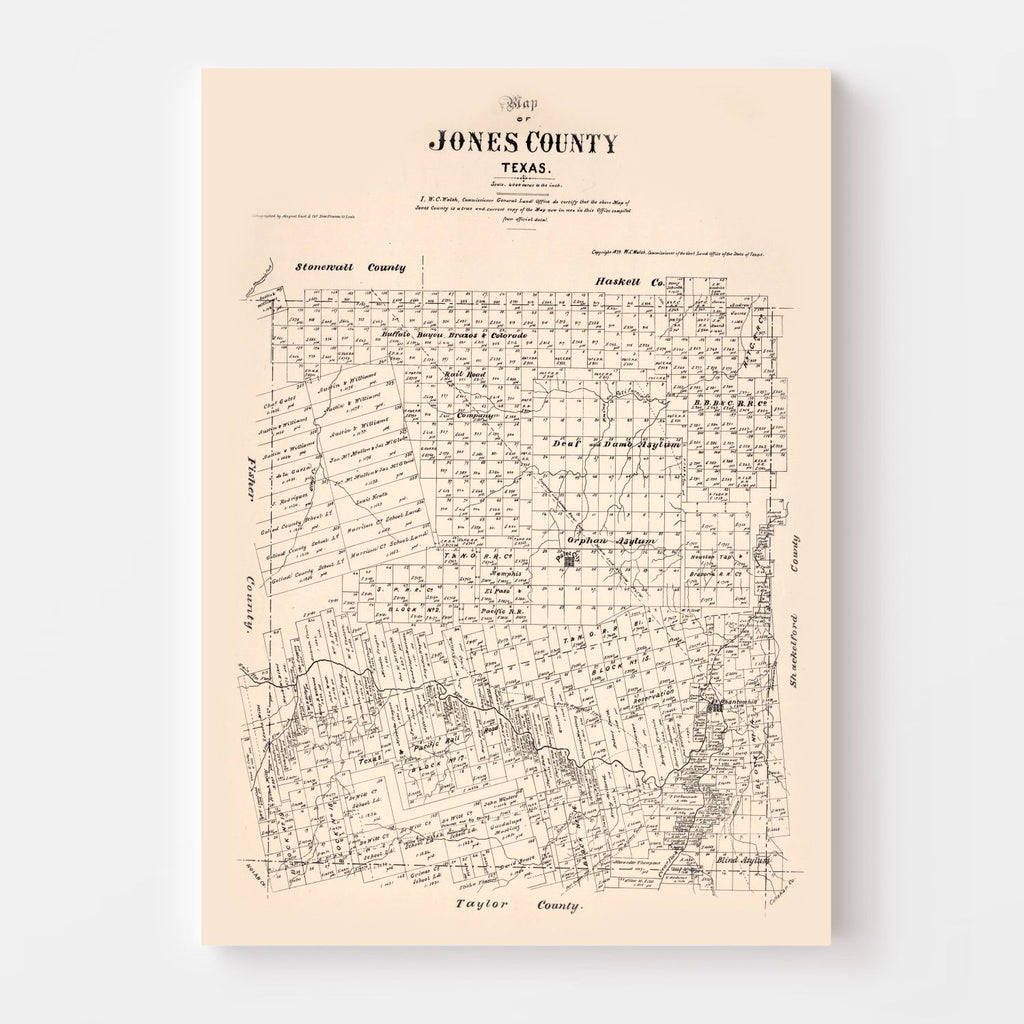 Vintage Map of Jones County, Texas 1879