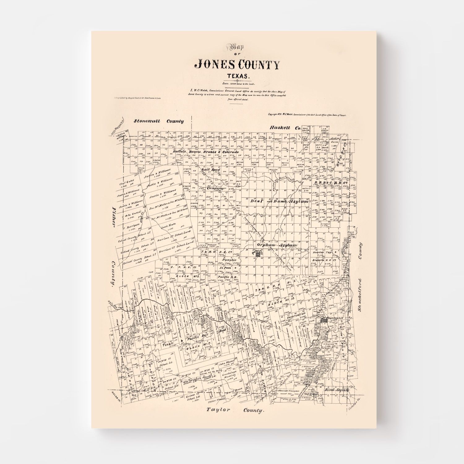 Vintage Map of Jones County, Texas 1879