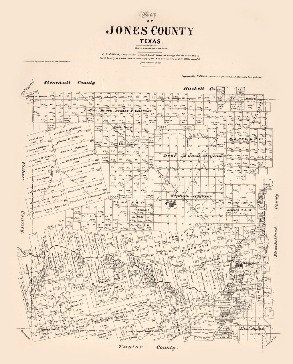 Vintage Map of Jones County, Texas 1879