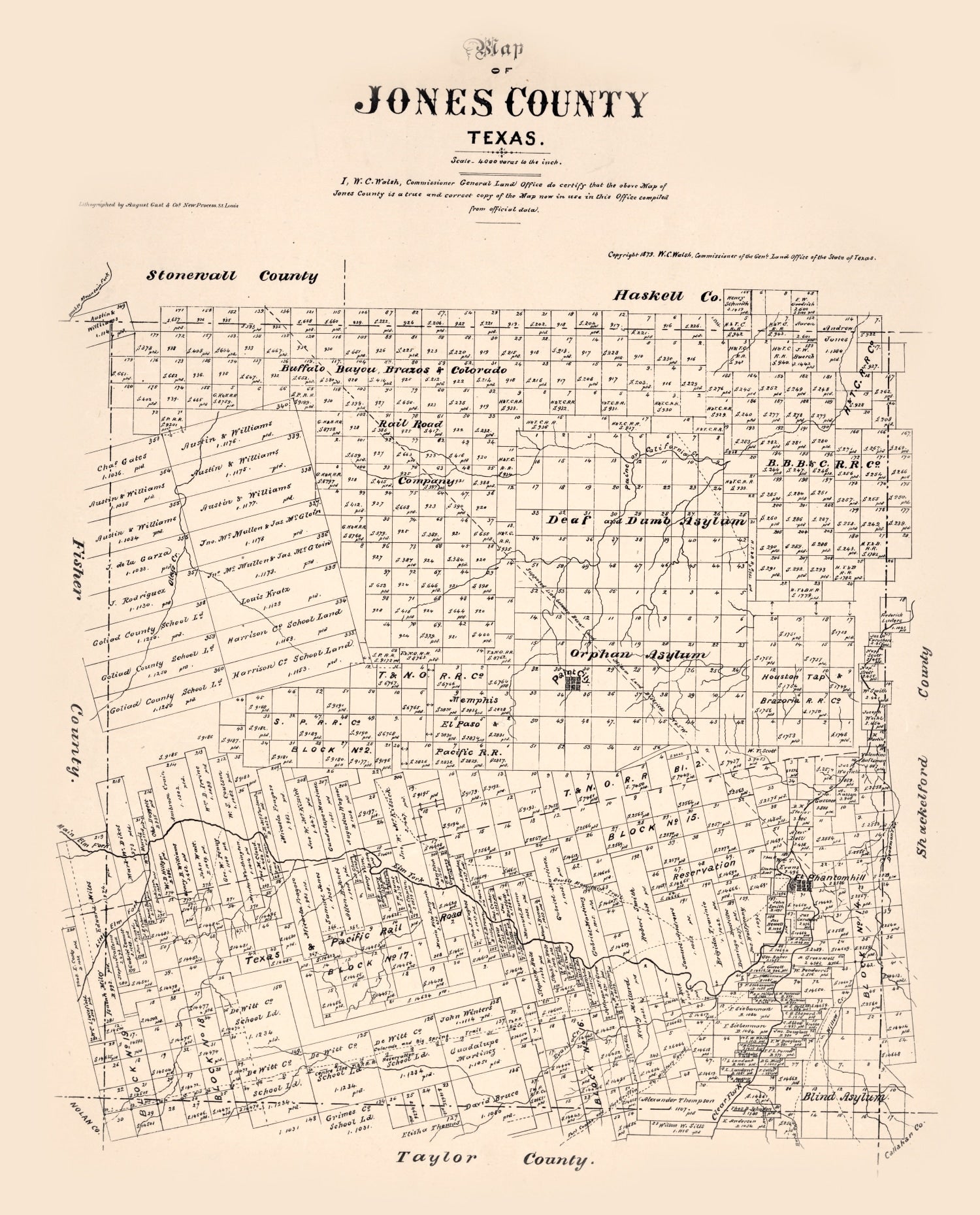 Vintage Map of Jones County, Texas 1879