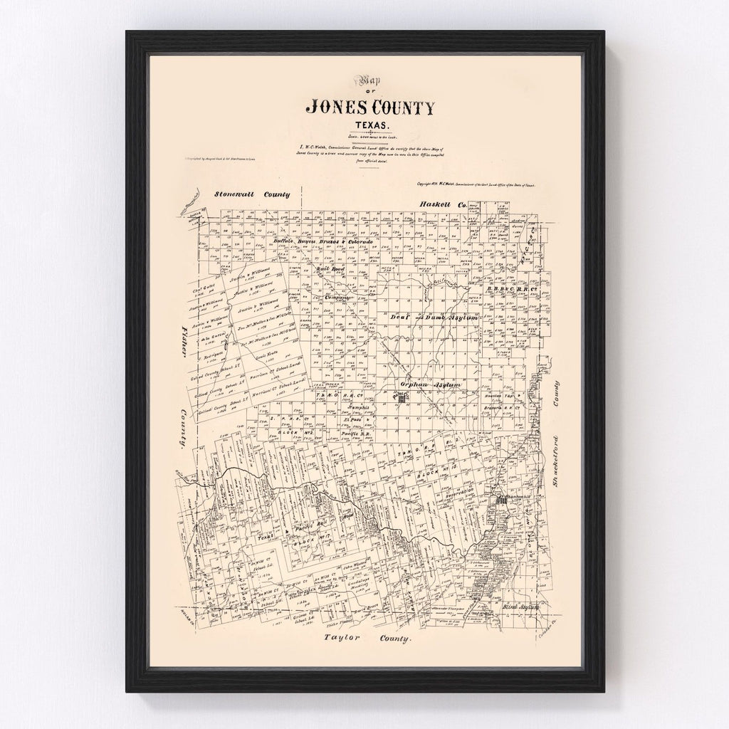 Vintage Map of Jones County, Texas 1879