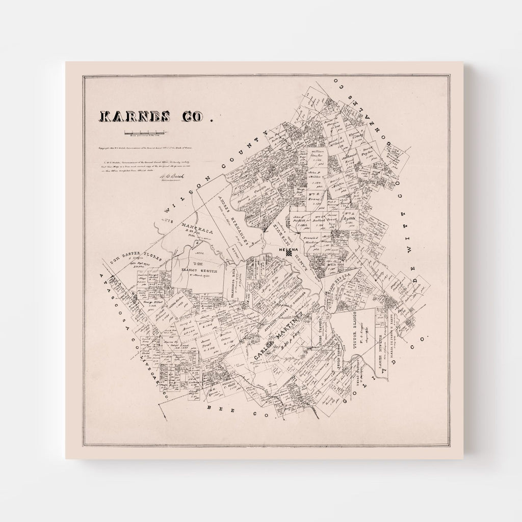 Vintage Map of Karnes County, Texas 1880