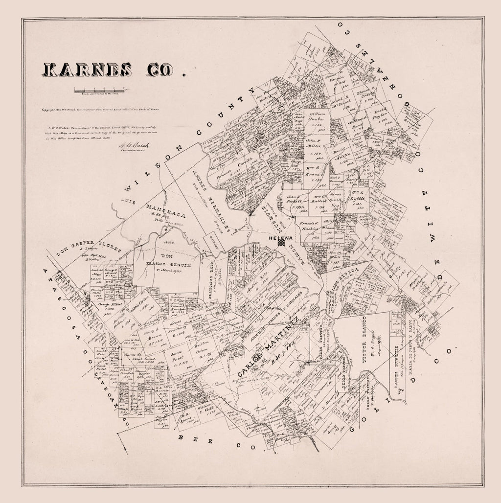 Vintage Map of Karnes County, Texas 1880