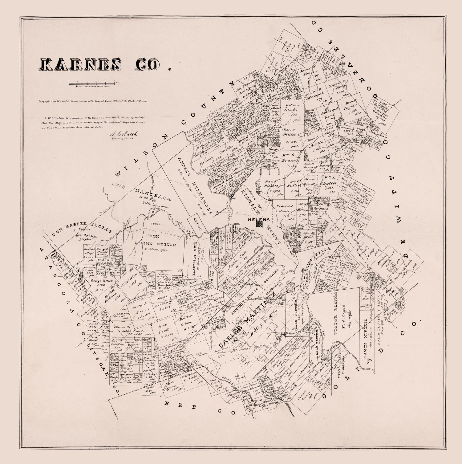 Vintage Map of Karnes County, Texas 1880