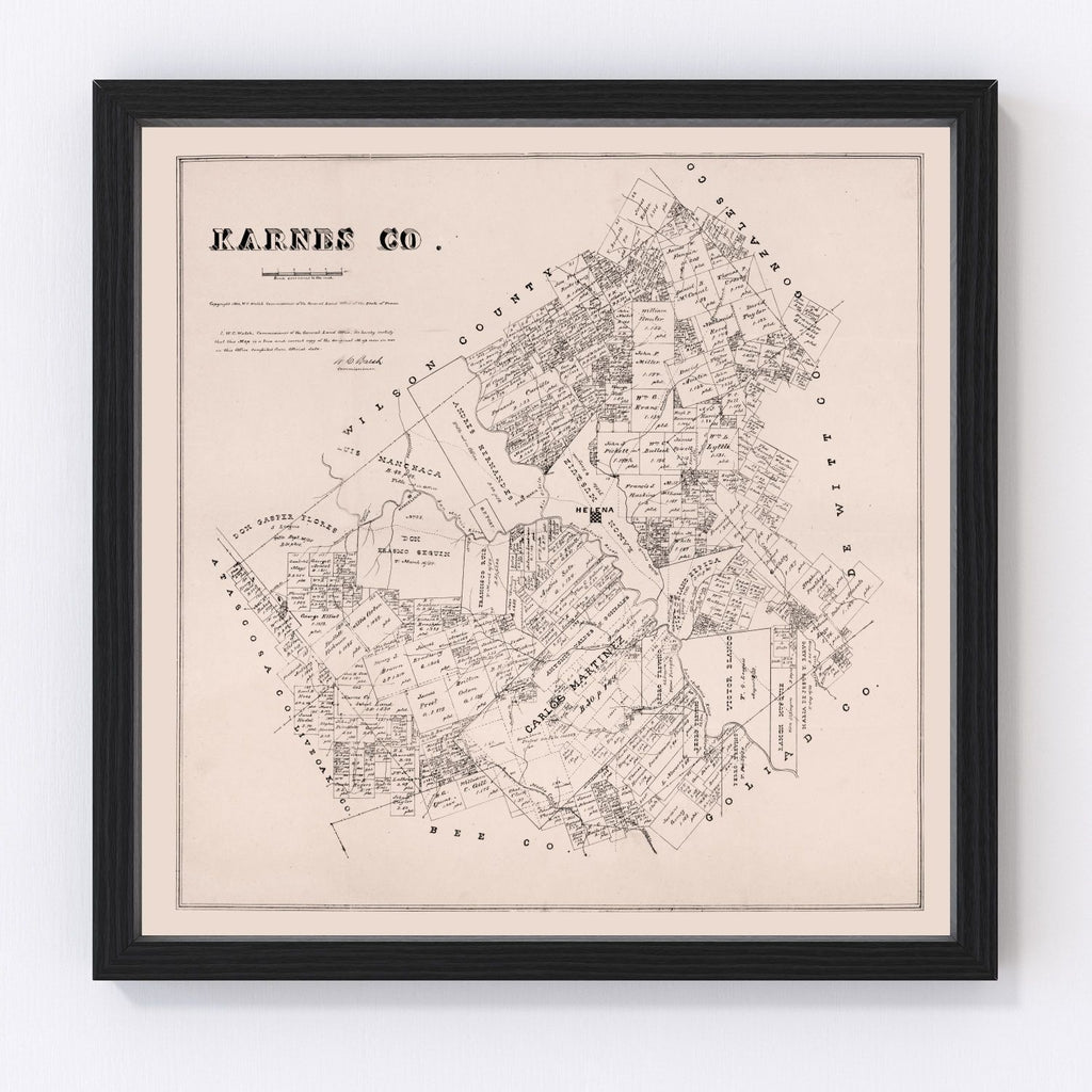 Vintage Map of Karnes County, Texas 1880