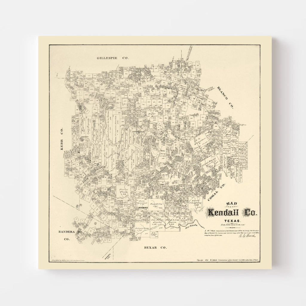Vintage Map of Kendall County, Texas 1879