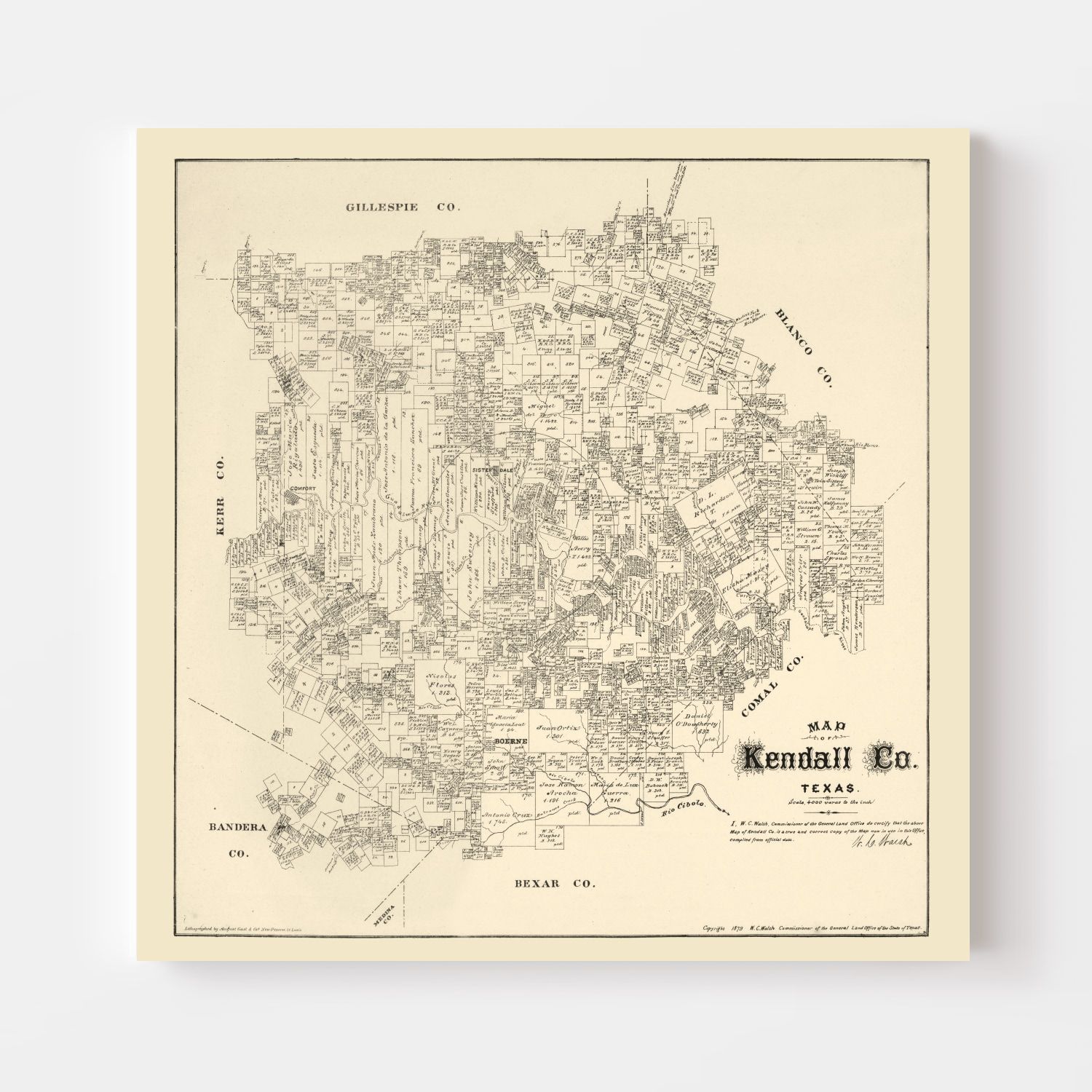 Vintage Map of Kendall County, Texas 1879