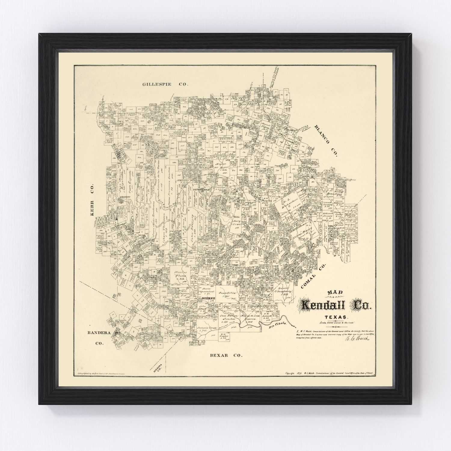 Vintage Map of Kendall County, Texas 1879