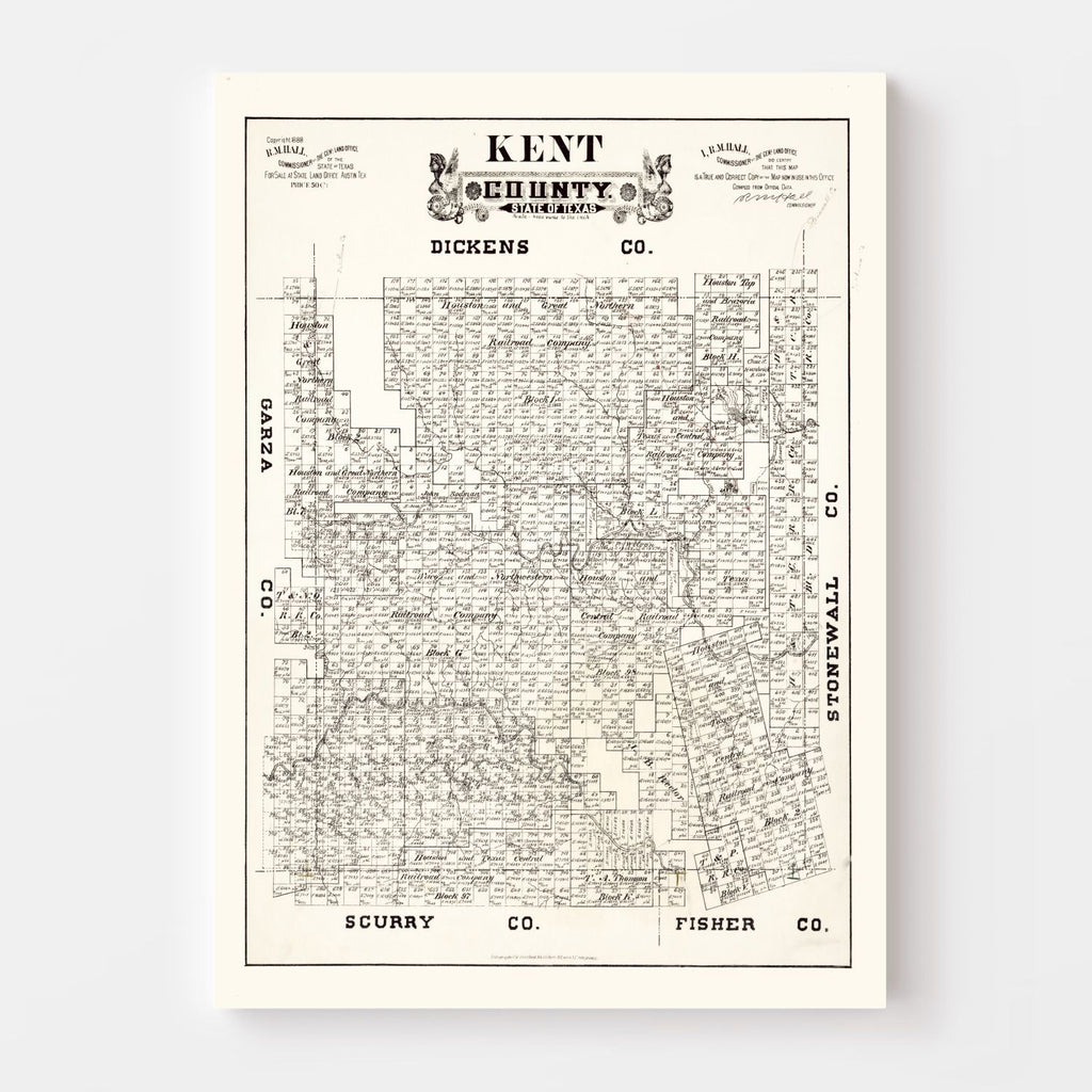 Vintage Map of Kent County, Texas 1888