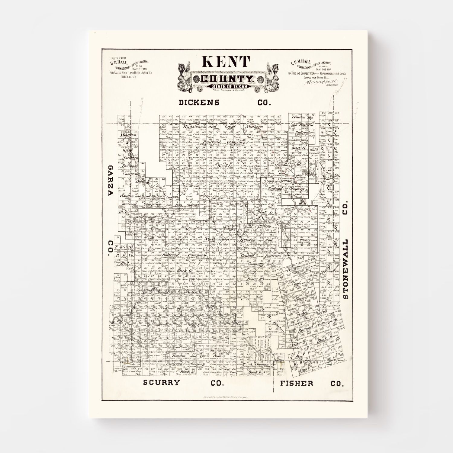 Vintage Map of Kent County, Texas 1888
