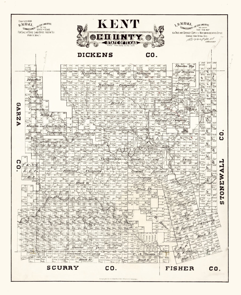 Vintage Map of Kent County, Texas 1888