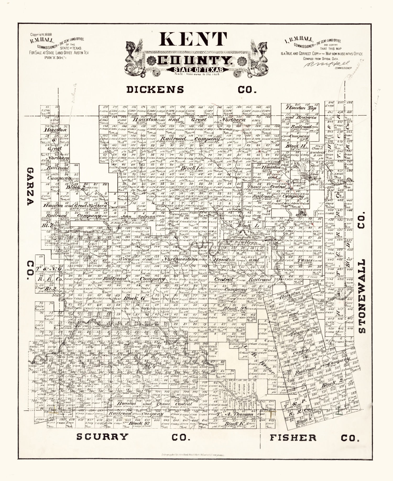 Vintage Map of Kent County, Texas 1888