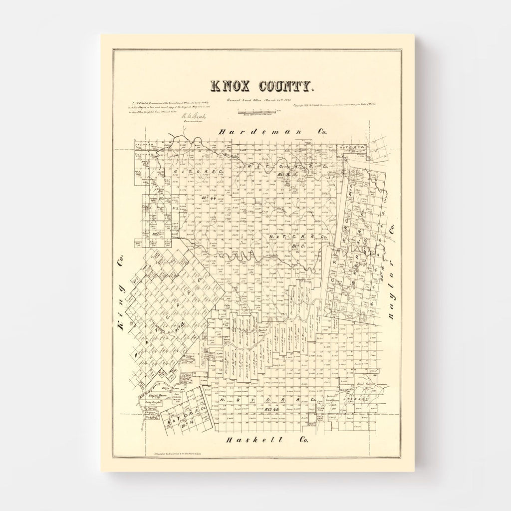 Vintage Map of Knox County, Texas 1879