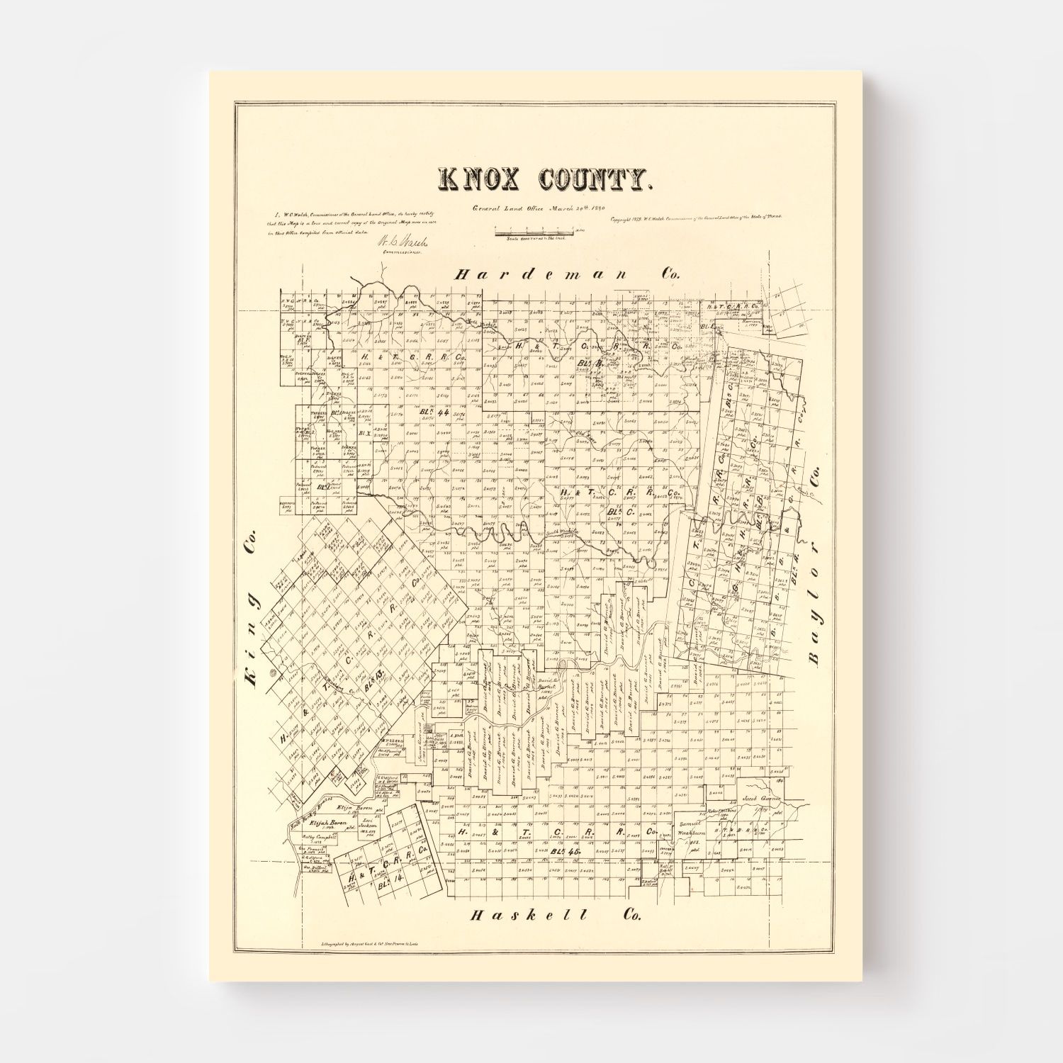 Vintage Map of Knox County, Texas 1879