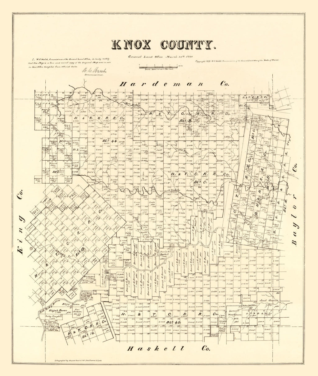 Vintage Map of Knox County, Texas 1879