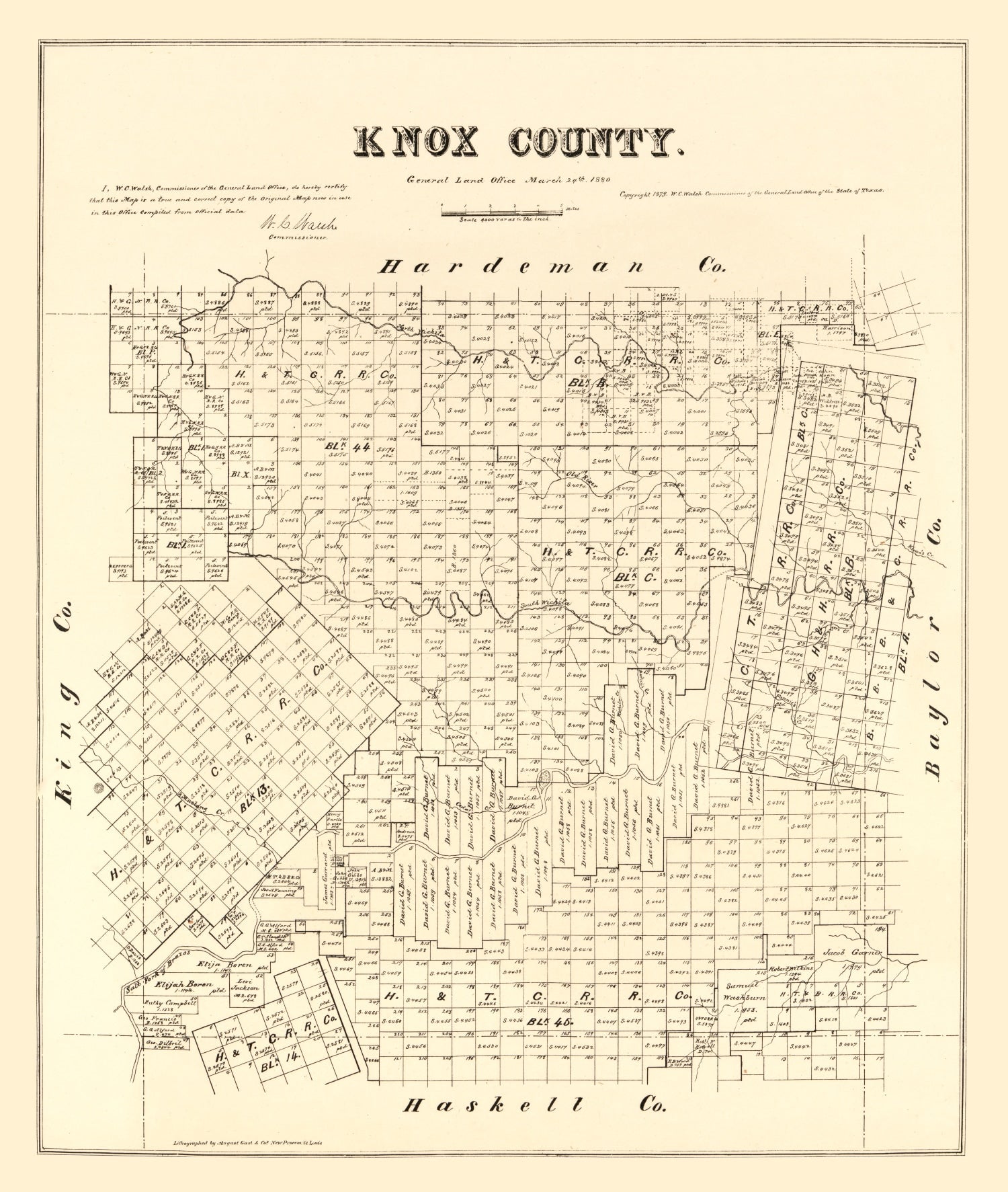 Vintage Map of Knox County, Texas 1879