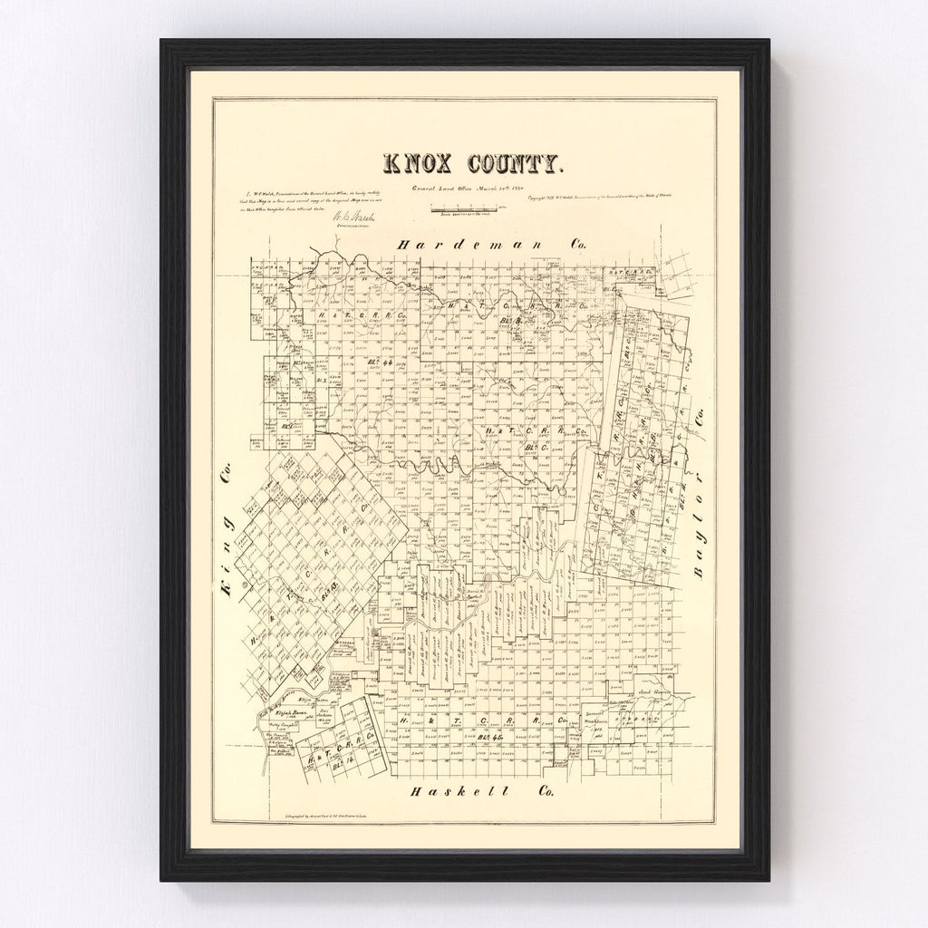 Vintage Map of Knox County, Texas 1879