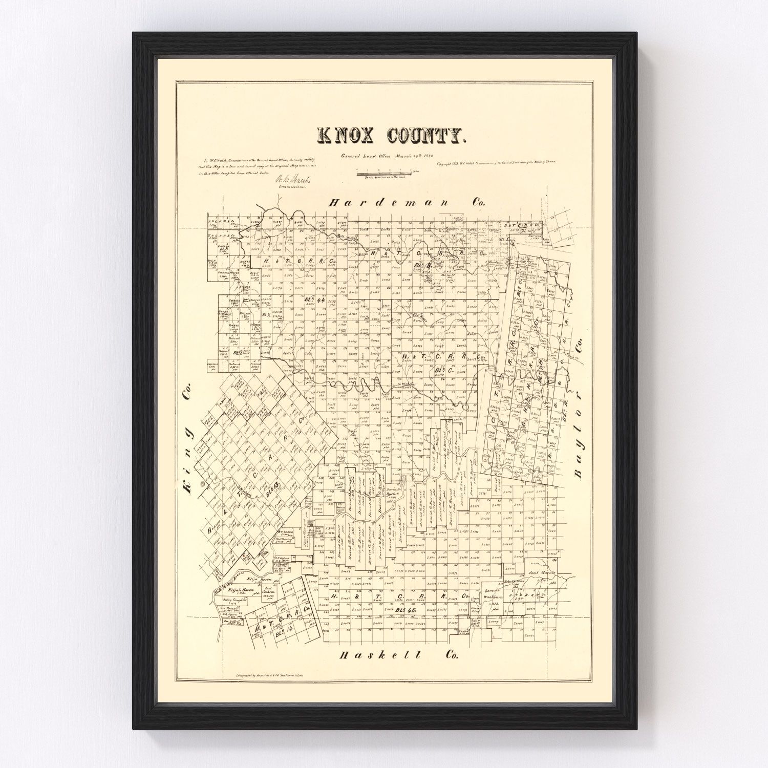 Vintage Map of Knox County, Texas 1879