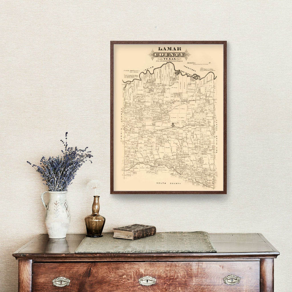 Vintage Map of Lamar County, Texas 1870