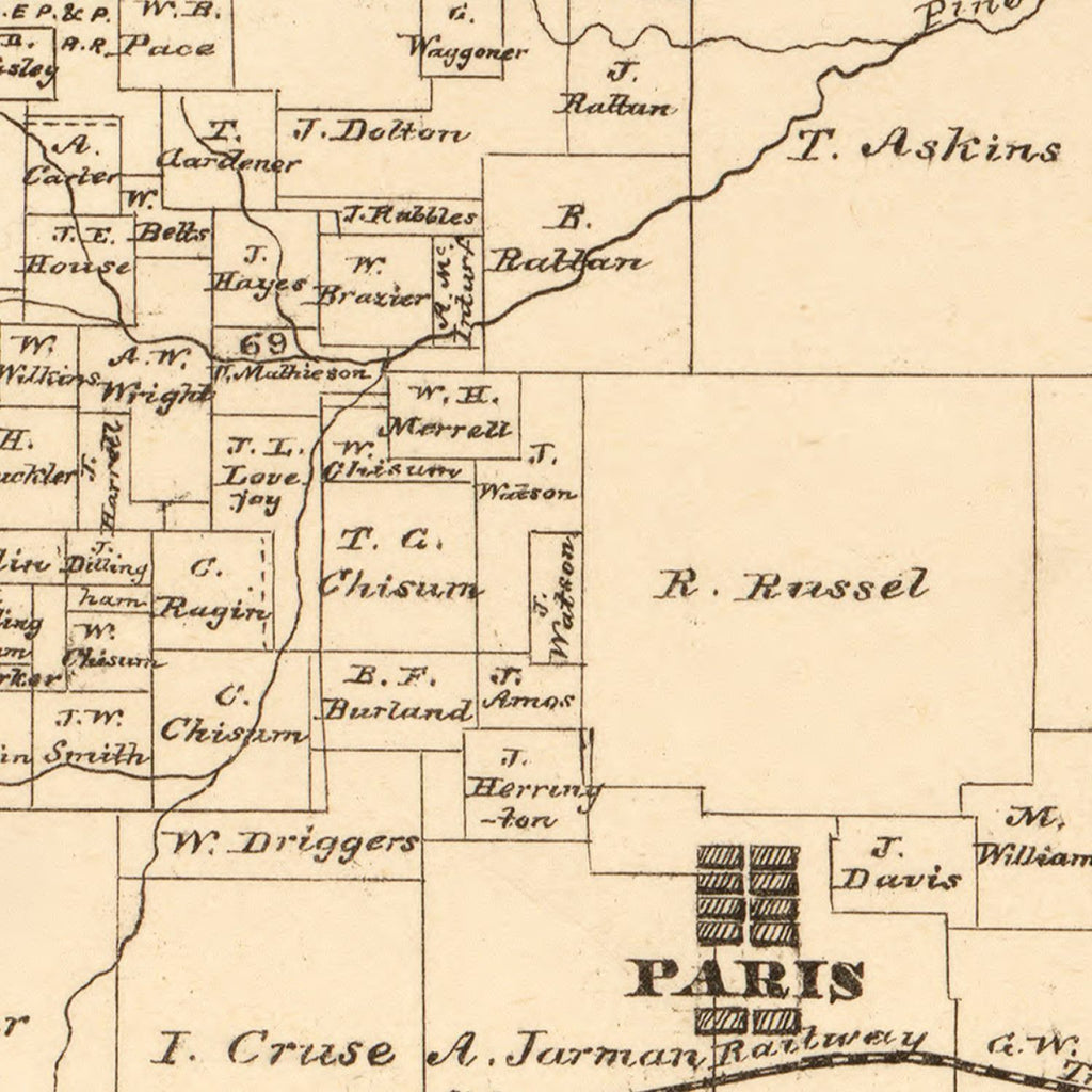 Vintage Map of Lamar County, Texas 1870