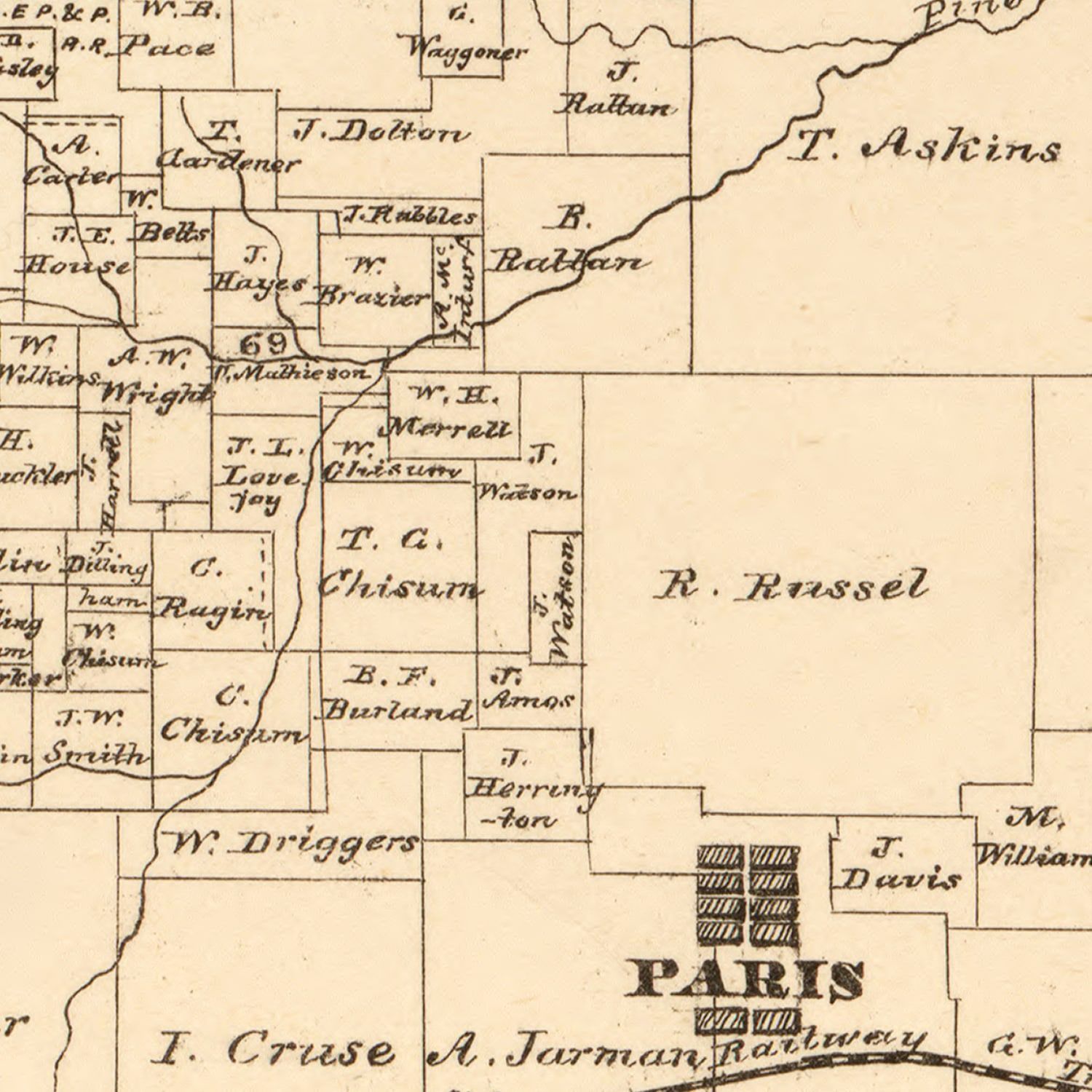 Vintage Map of Lamar County, Texas 1870