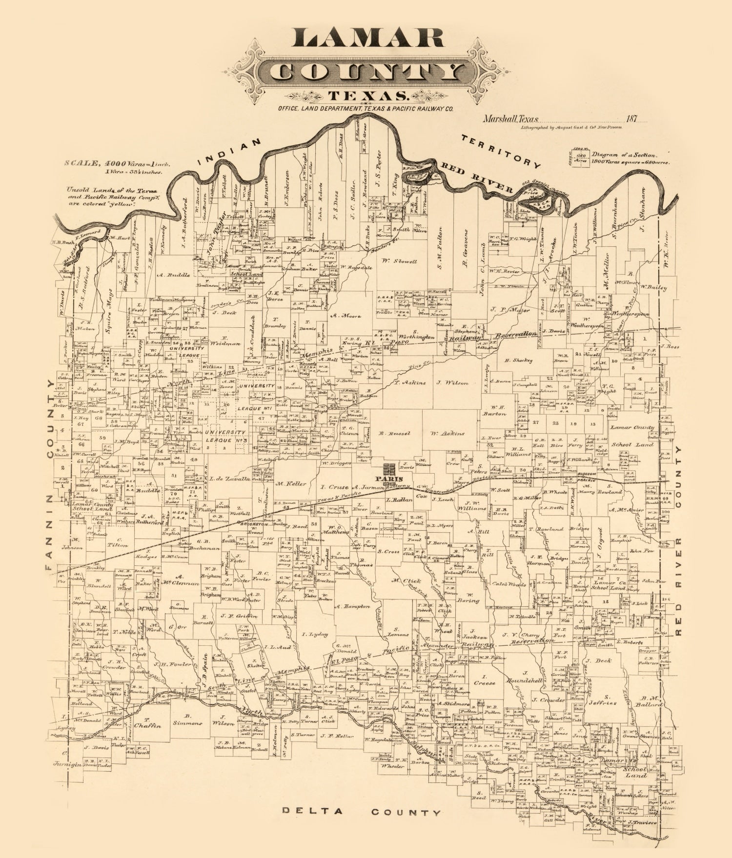 Vintage Map of Lamar County, Texas 1870