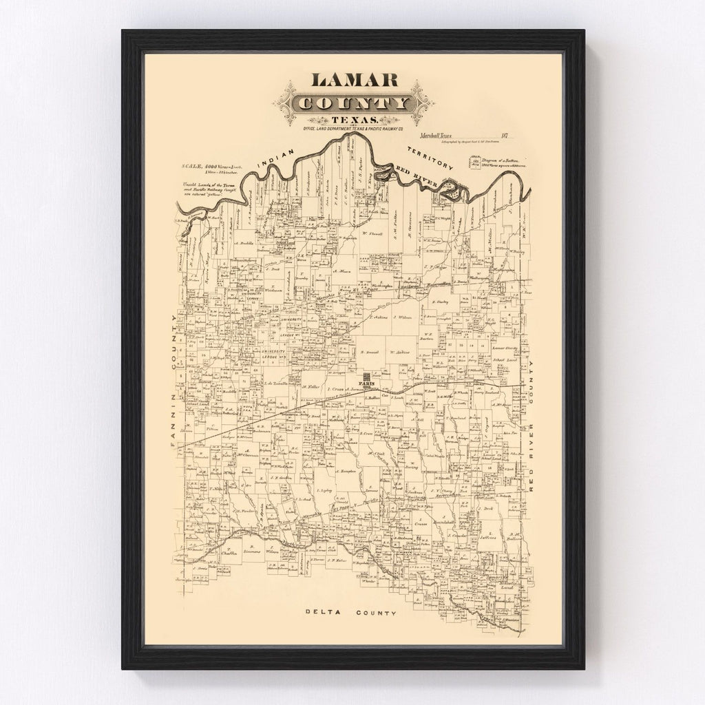 Vintage Map of Lamar County, Texas 1870
