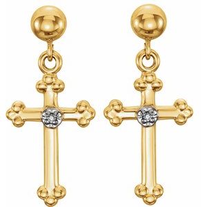 14K Yellow Gold .01 CTW Natural Diamond Cross Earrings – image 2