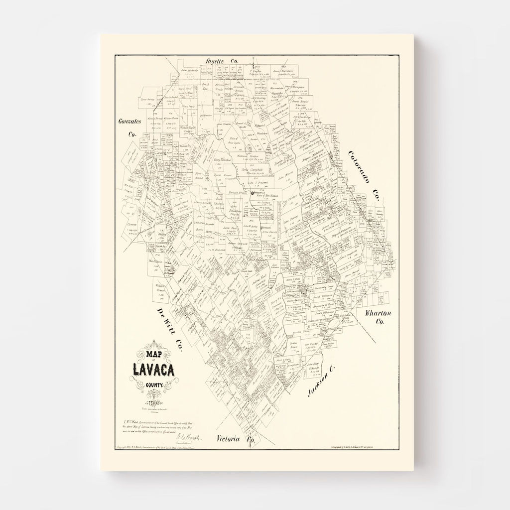 Vintage Map of Lavaca County, Texas 1879