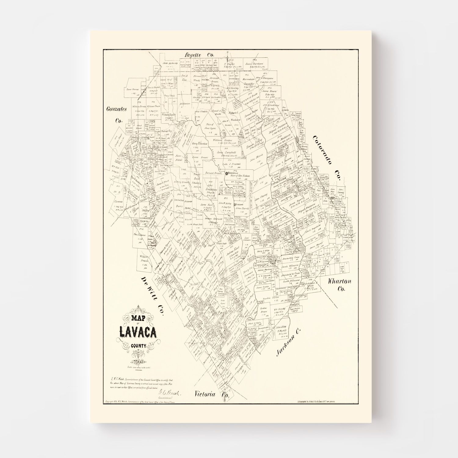 Vintage Map of Lavaca County, Texas 1879