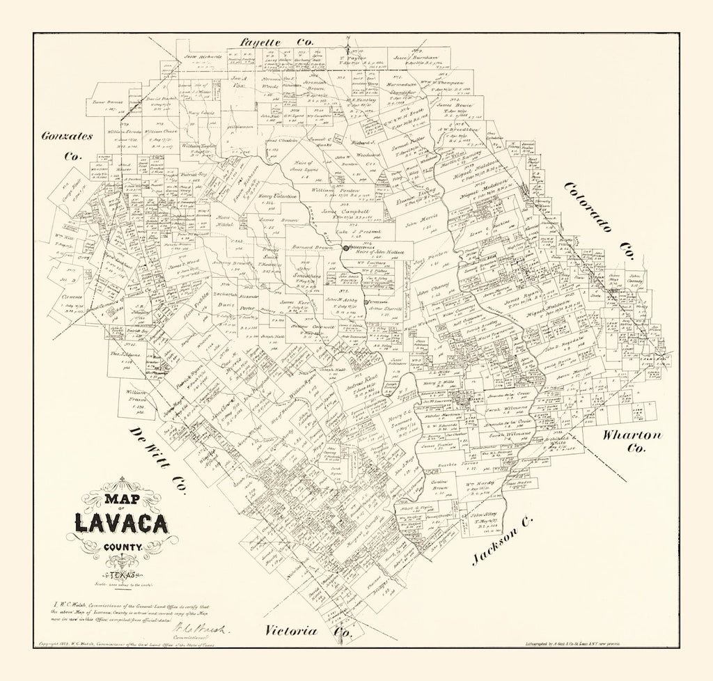 Vintage Map of Lavaca County, Texas 1879
