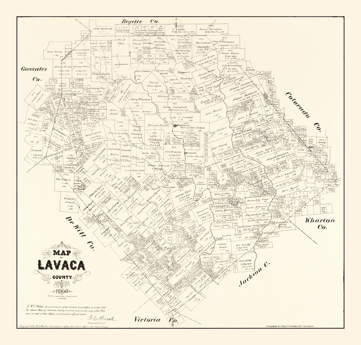Vintage Map of Lavaca County, Texas 1879