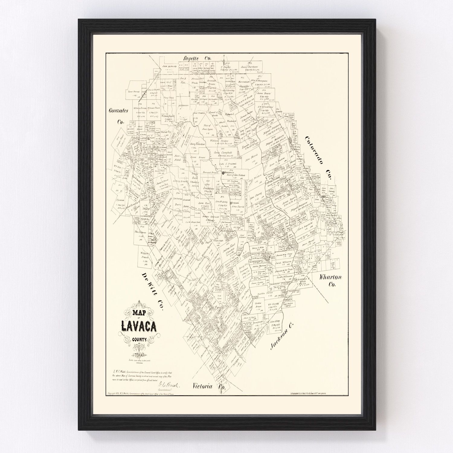 Vintage Map of Lavaca County, Texas 1879