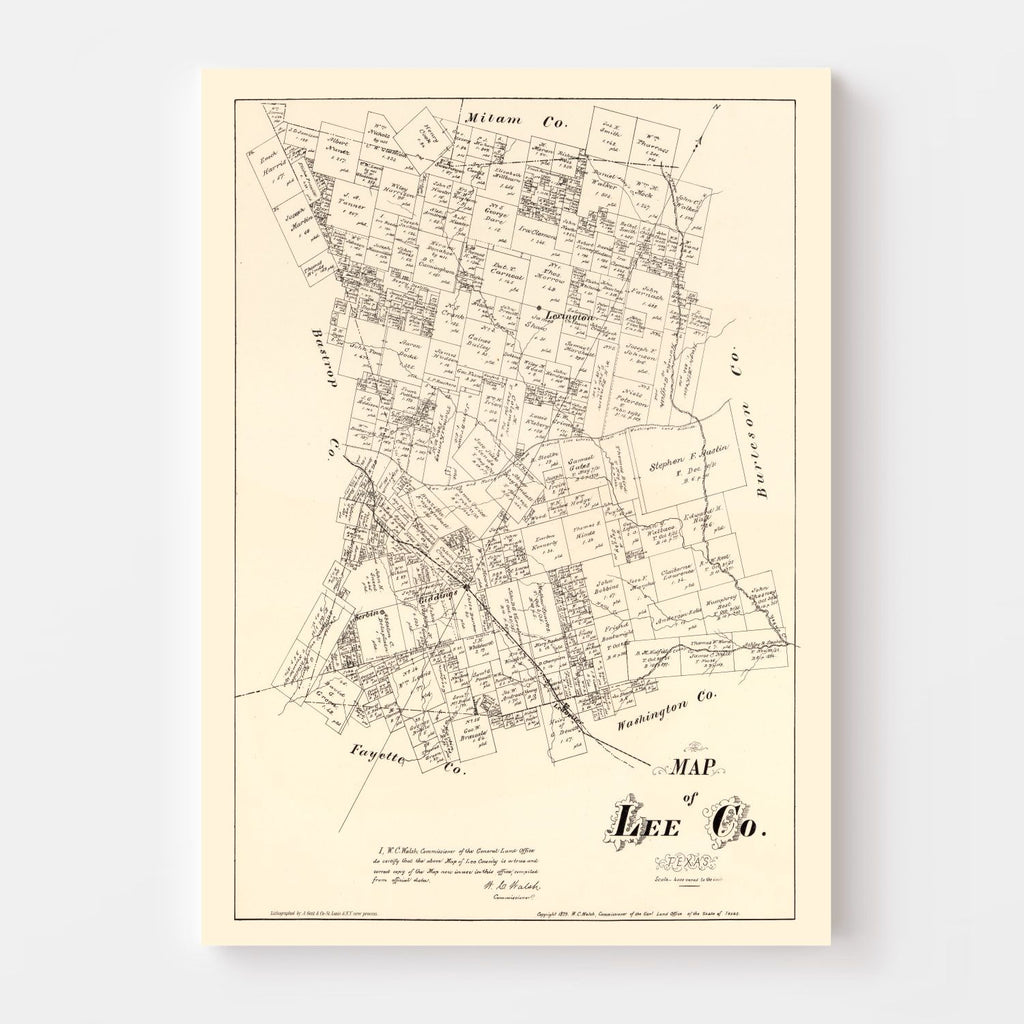 Vintage Map of Lee County, Texas 1879