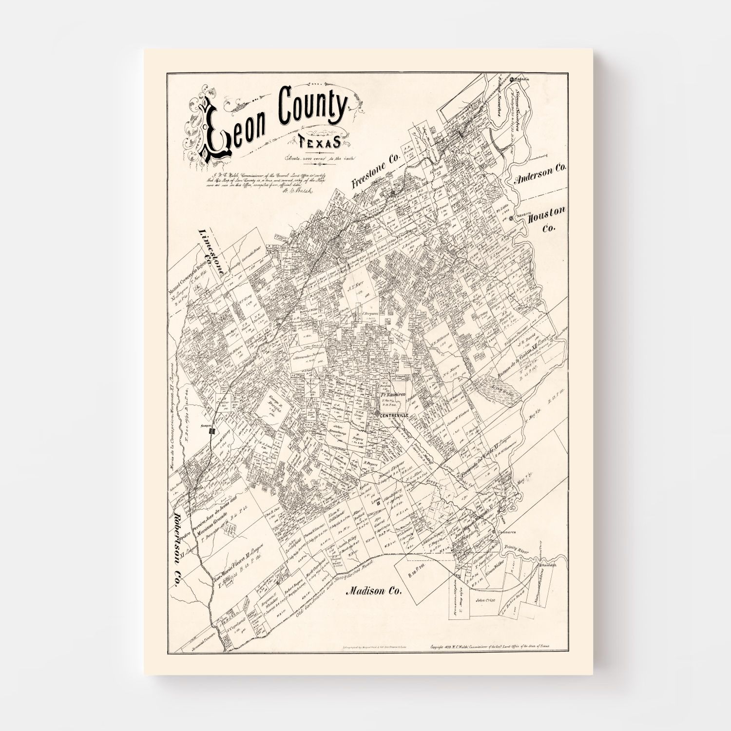Vintage Map of Leon County, Texas 1879