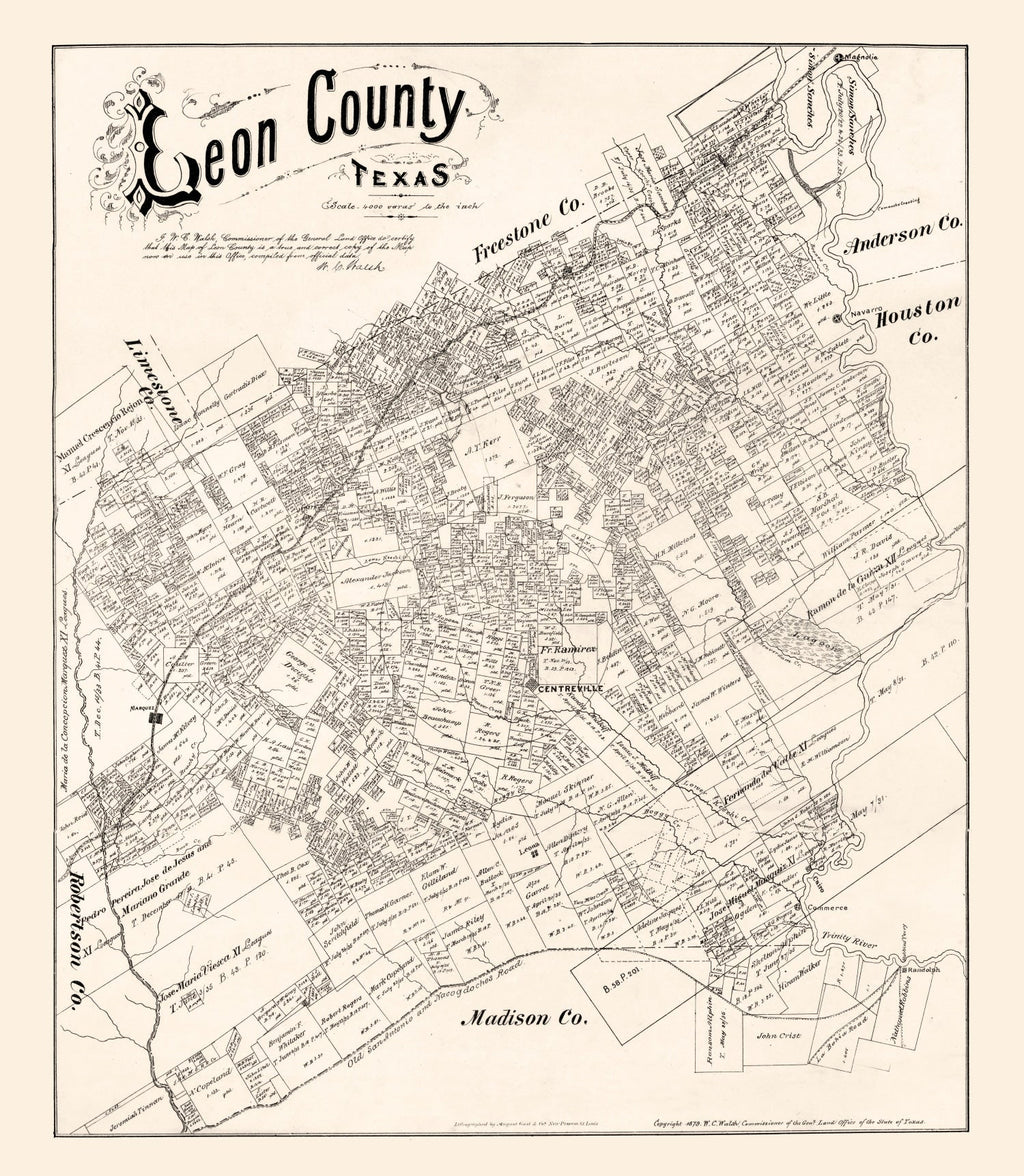 Vintage Map of Leon County, Texas 1879